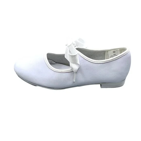 Little Girls Bow Tie White Tap Shoes Tyette Size 13.5 Recital Dance Class - Picture 5 of 8
